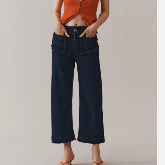 Anthropologie Maeve The Colette Scallop-Pocket Crop Wide-Leg Jeans 28T NWT 28 T - Picture 4 of 7